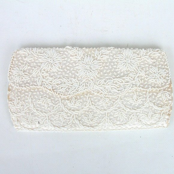 Vintage ADG Fashion Imports Evening Beaded Cream/Ivory Clutch Purse Formal - Picture 1 of 8